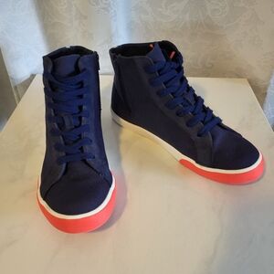 MiniBoden Kids, High Tops Canvas Sneakers, Size 38 EU, 6 US, Navy blue